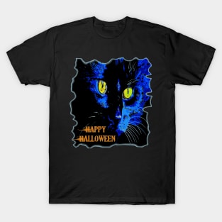 Cute Happy Halloween Moonlight Black Cat Vector T-Shirt